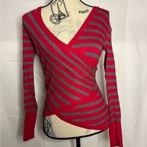 Guess Red and Gray Striped Sweater